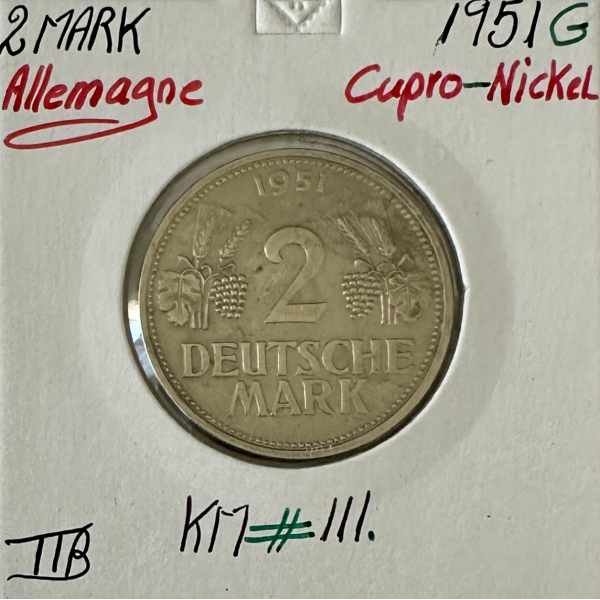 ALLEMAGNE - 2 MARK 1951 G - Pièce de...