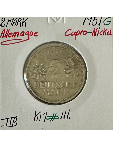 ALLEMAGNE - 2 MARK 1951 G - Pièce de Monnaie en Cupro-Nickel // TTB