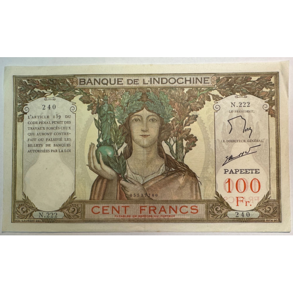 INDOCHINE - 100 FRANCS (PAPEETE) 1961...