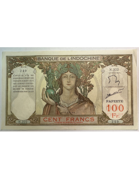INDOCHINE - 100 FRANCS (PAPEETE) 1961 - Billet de banque (TTB)