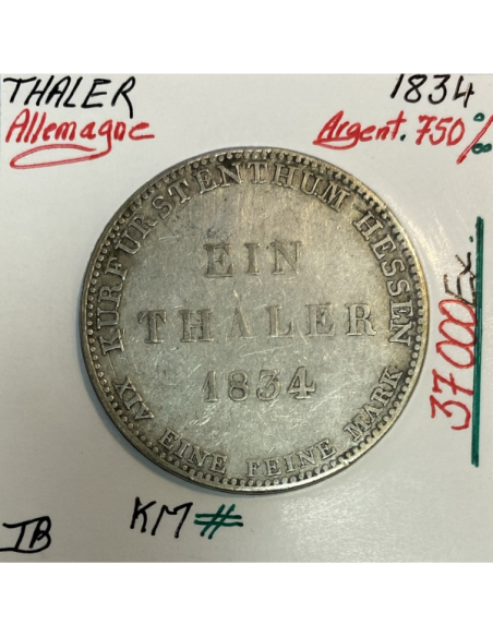 ALLEMAGNE - 1 THALER (1834) Pièce de Monnaie en Argent // Qualité : TB