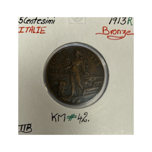 ITALIE - 5 CENTESIMI 1913R - Pièce de Monnaie en Bronze...
