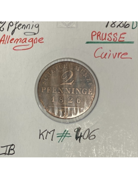 ALLEMAGNE - 2 PFENNIG - 1826D - Pièce de Monnaie en Cuivre // Qualité : TB