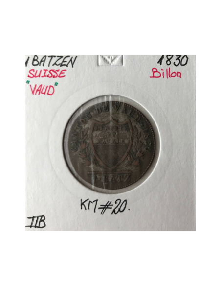 SUISSE VAUD - 1 BATZEN 1830 - Pièce de Monnaie en Billon // Qualité : TTB