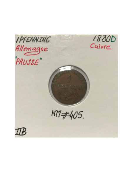 ALLEMAGNE PRUSSE - 1 PFENNING 1830 D - Pièce de Monnaie en Cuivre