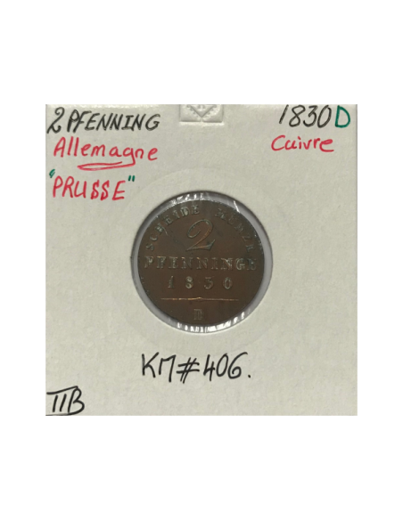 ALLEMAGNE PRUSSE - 2 PFENNING 1830 D - Pièce de Monnaie en Cuivre