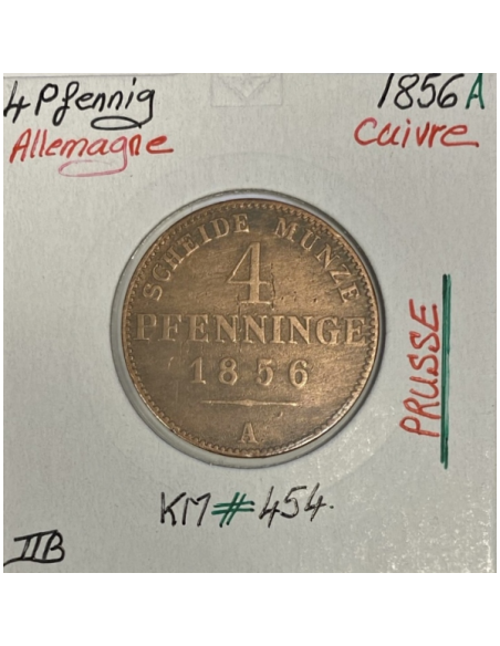 ALLEMAGNE PRUSSE - 4 PFENNIG - 1856A - Monnaie en Cuivre // Qualité : TTB