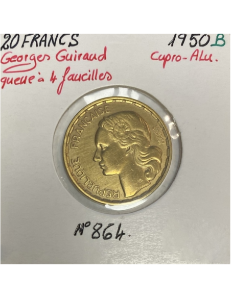 20 FRANCS GEORGES GUIRAUD (1950B) Queue à 4 faucilles / Monnaie en Qualité : SUP