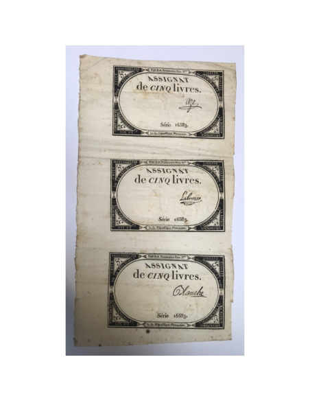 3 ASSIGNATS de CINQ LIVRES de FRANCE (Série 16583) - Domaines Nationaux
