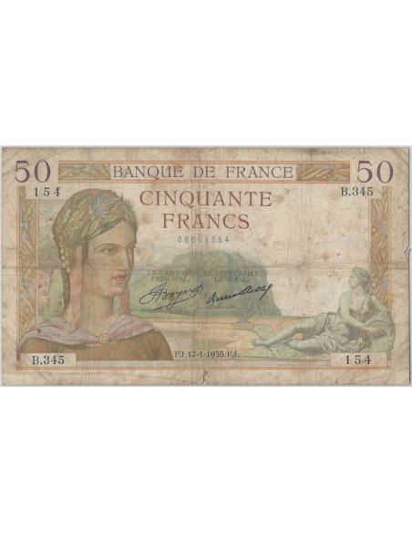 50 FRANCS CERES - 7.1.1935 - Billet de banque français (B+)